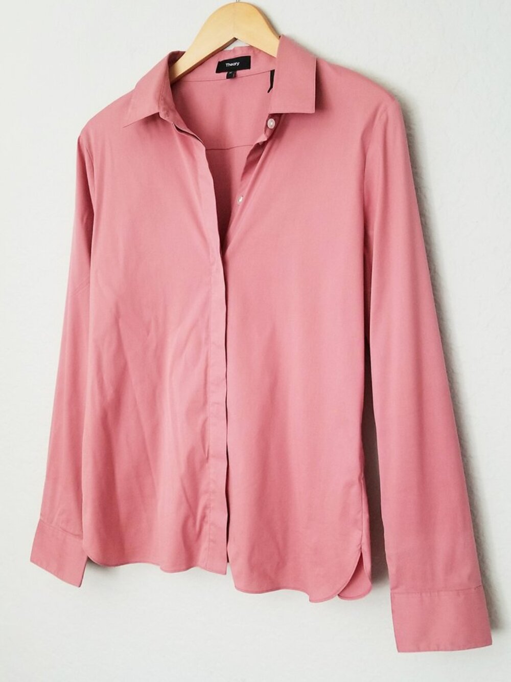 Theory Classic Fitted Button Front Shirt Top M Good Cotton Dusty Rose Pink
